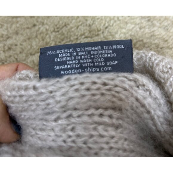 Wooden Ships Women's Lagenlook Beige Cream Mohair Knit Cowl Neck Poncho Shawl - Picture 4 of 7